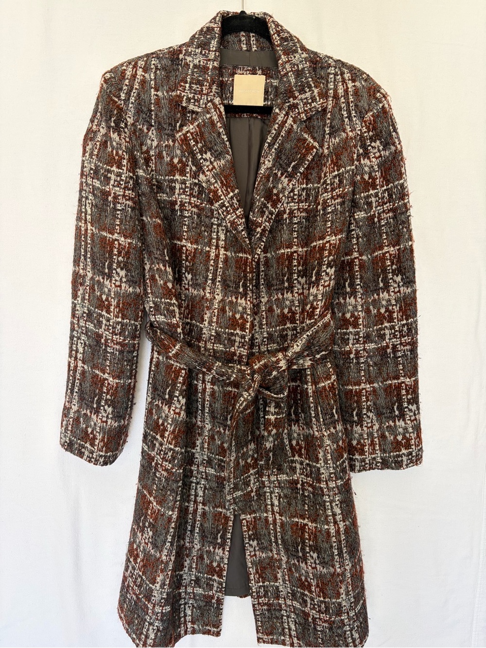 Magaschoni Brown Multi Tweed Belted Trench Coat